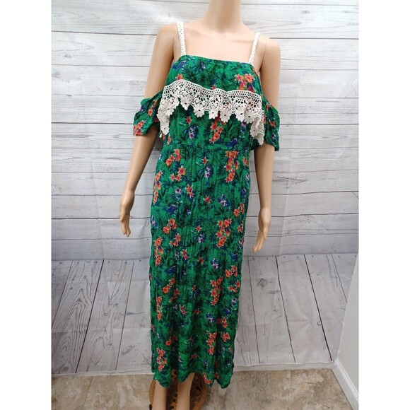Nobo Green Floral Maxi Dress Juniors Tropical Flutter Sleeve Colorful XL - Picture 1 of 11